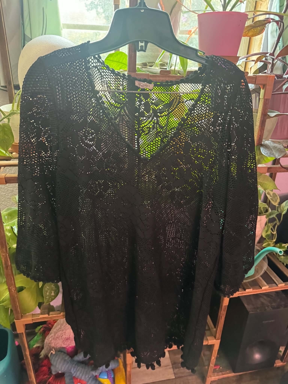 En Creme Black Crochet Swim Coverup Tunic